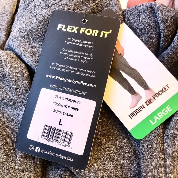 90 Degree Sweatpants By Reflex Lounge Jogger Zip Pockets Gray Mens Large NEW - Picture 8 of 11